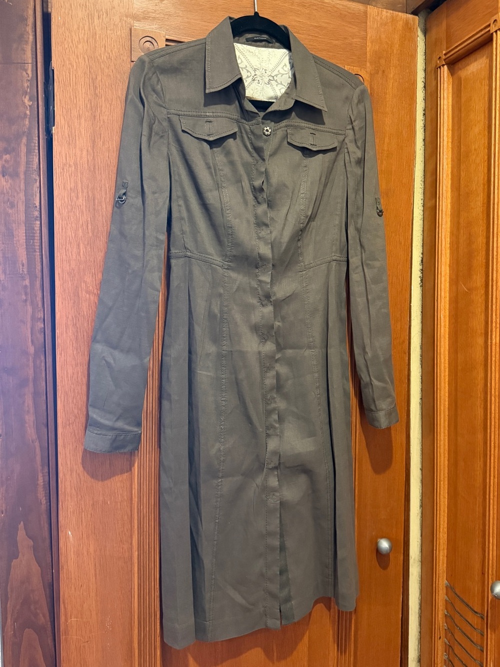 Elie Tahari Olive-Green Long Sleeve linen  Dress